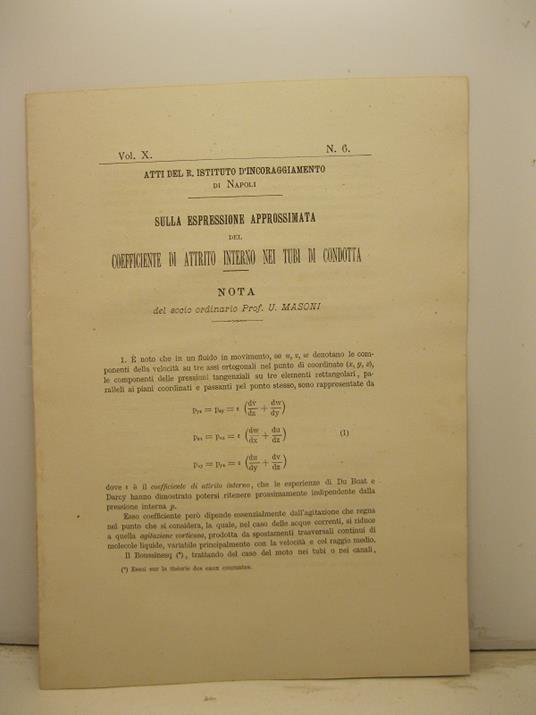 Sulla espressione approssimata del coefficiente di attrito interno nei tubi di condotta. Nota - copertina