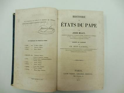 Histoire des etats du pape traduit de l'anglais par Ch. Ouin Lacroix - copertina