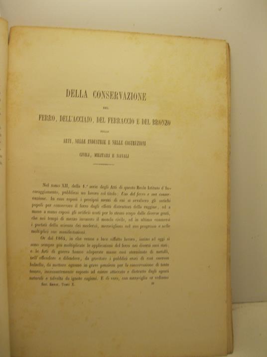 Della conservazione del ferro, dell'acciaio, del ferraccio e del bronzo nelle arti, nelle industrie e nelle costruzioni civili, militari e navali - copertina