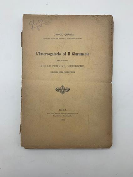 L' interrogatorio ed il giuramento nei rapporti delle persone giuridiche e degli enti collettivi - copertina