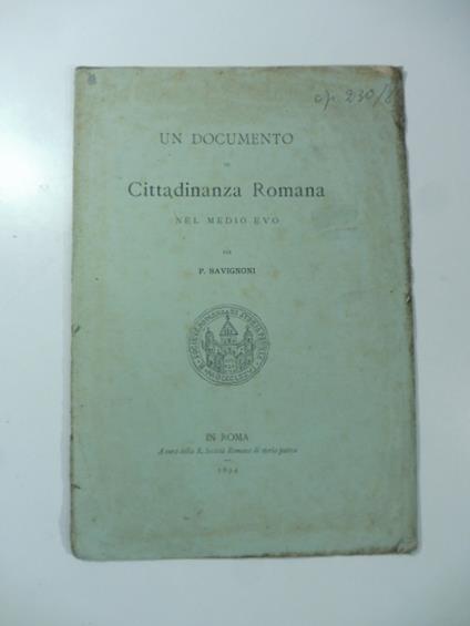 Un documento di cittadinanza romana nel Medio Evo - copertina