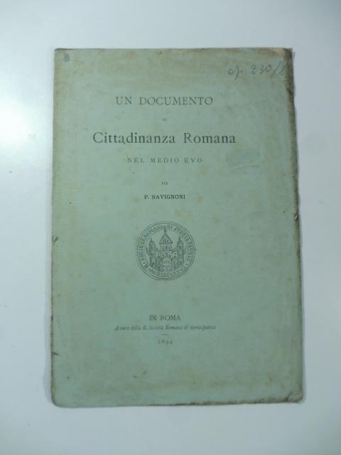 Un documento di cittadinanza romana nel Medio Evo - copertina