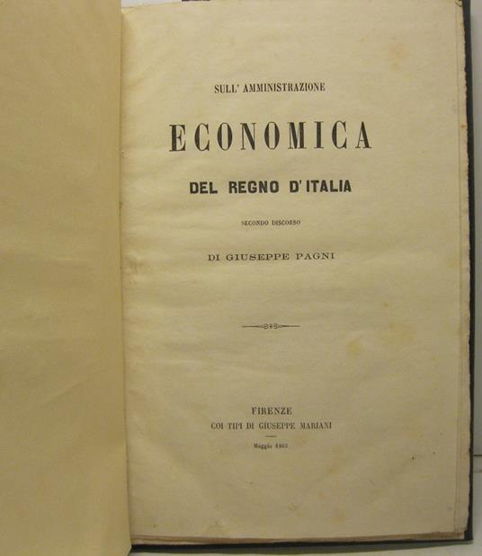 Sull'amministrazione economica del Regno d'Italia - Secondo discorso di Giuseppe Pagni - copertina