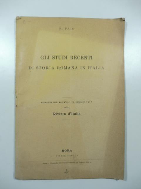 Gli studi recenti di storia romana in Italia - copertina