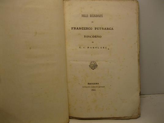 Della religiosita' di Francesco Petrarca. Discorso - copertina
