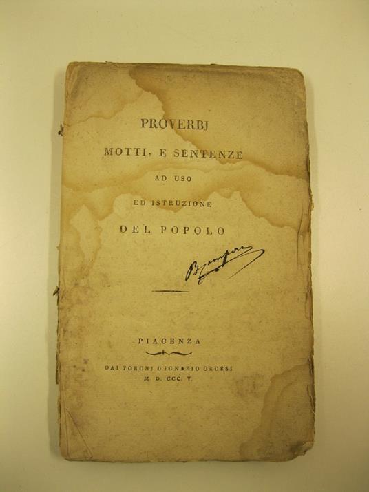 Proverbi motti e sentenze ad uso ed istruzione del popolo - copertina