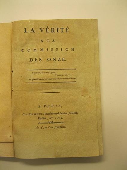 La verite' a la commission des onze - copertina