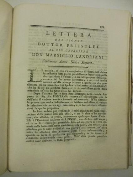 Lettera del signor Dottor Priestley al sig. cavaliere Don Marsiglio Landriani contenente alcune nuove scoperte - copertina