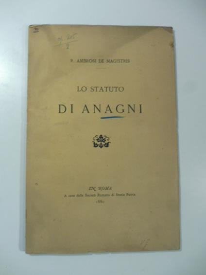 Lo Statuto di Anagni - copertina