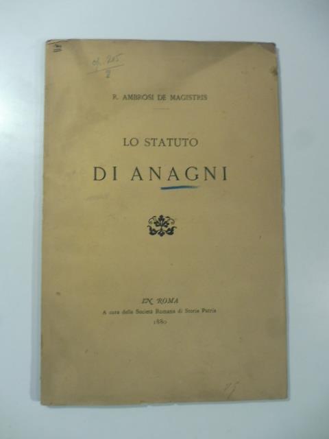 Lo Statuto di Anagni - copertina