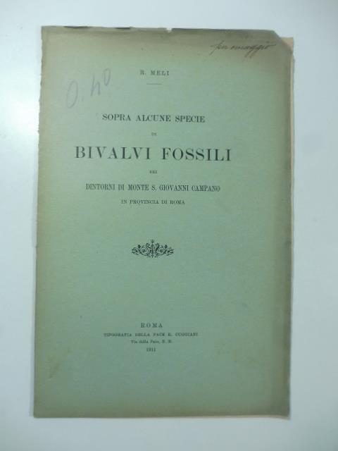 Sopra alcune specie di bivalvi fossili dei dintorni di Monte S. Giovanni Campano in provincia di Roma - copertina