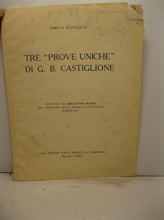 Tre 'prove uniche' di G.B. Castiglione - copertina