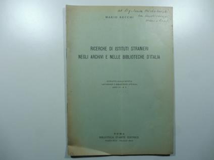Ricerche di istituti stranieri negli Archivi e nelle Biblioteche d'Italia - copertina
