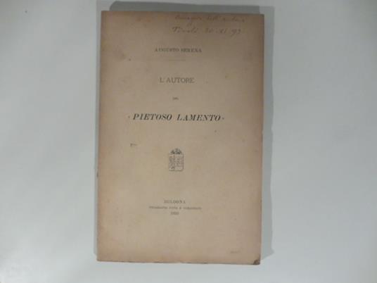 L' Autore del Pietoso lamento - copertina