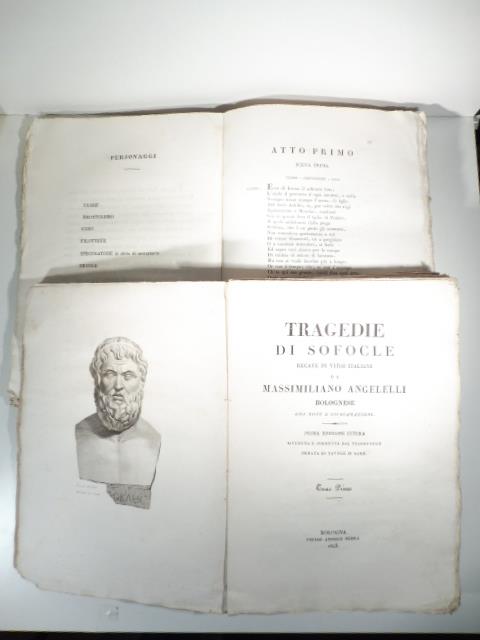 Tragedie di Sofocle recate in versi italiani da Massimiliano Angelelli bolognese. Con note e dichiarazioni. Prima edizione intera riveduta e corretta dal traduttore ornata di tavole in rame. Tomo primo (-secondo) - copertina