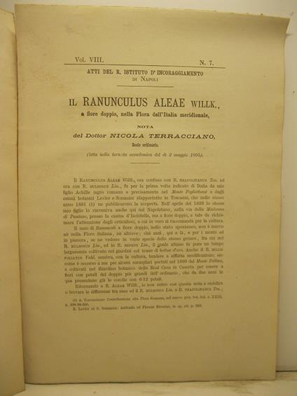 Il ranunculus aleae willk. a fiore doppio nella flora dell'Italia meridionale. Nota - copertina