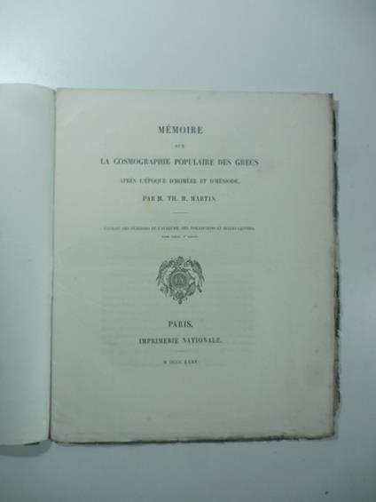 Memoire sur la Cosmographie populaire des Grecs apres l'epoque d'Homere et d'Hesiode - copertina