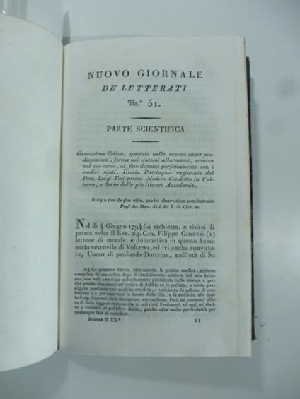 Gravissima colica speciale nelle remote cause predisponenti...al fine domata...Del D. Luigi Toti...(Stralcio da: Nuovo giornale de' letterati. N. 51. 1830) - copertina