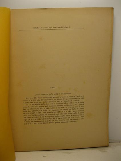 Roma. Nuove scoperte nella citta' e nel suburbio. Estratto dalle Notizie degli Scavi, anno 1907, fasc. 9 - copertina