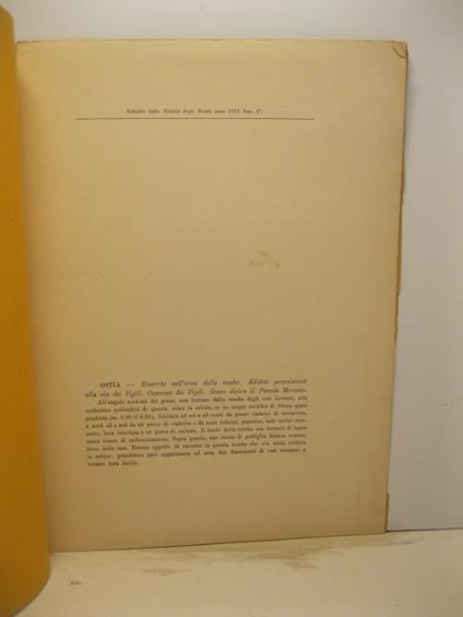 Ostia. Ricerche nell'area delle tombe. Edificii preesistenti alla via dei vigili. Caserma dei Vigili. Scavo dietro il piccolo mercato. Estratto dalle Notizie degli Scavi, anno 1912, fasc. 4o - copertina