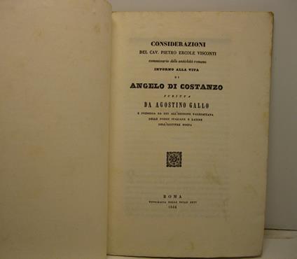 Considerazioni intorno alla vita di Angelo di Costanzo scritta da Agostino Gallo e premessa da lui all'edizione palermitana delle poesie italiane e latine dell'illustre poeta - copertina