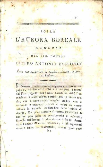 Sopra l'aurora boreale. Memoria... (Segue): Lettera all'autore della precedente opera del Signor Alessandro Volta .. - copertina