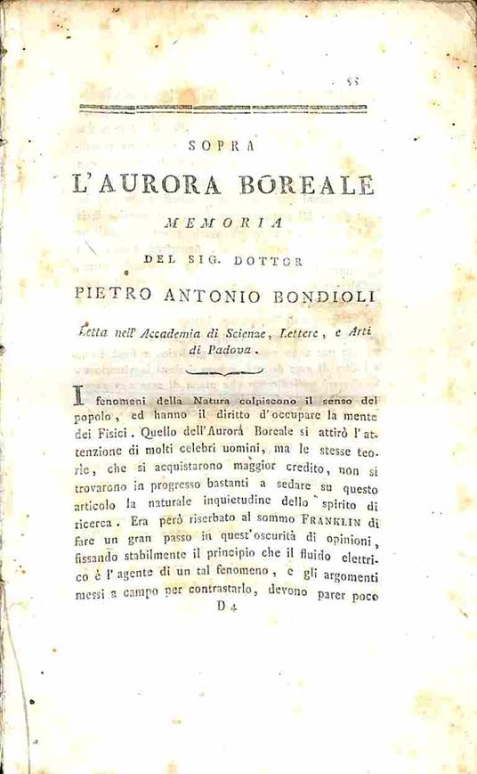 Sopra l'aurora boreale. Memoria... (Segue): Lettera all'autore della precedente opera del Signor Alessandro Volta .. - copertina