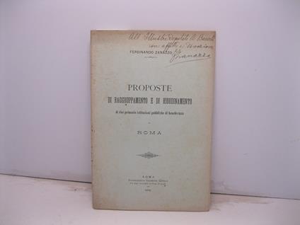 Proposte di raggruppamento e di riordinamento di due primarie istituzioni pubbliche di beneficenza in Roma - copertina