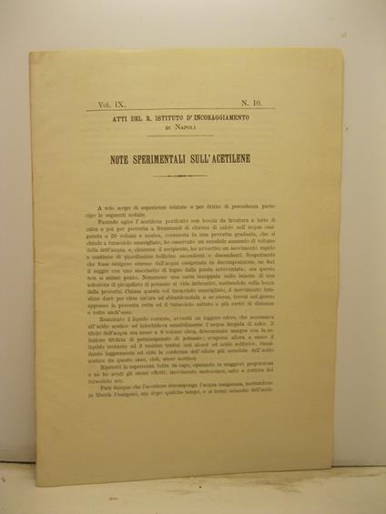 Note sperimentali sull'acetilene - copertina