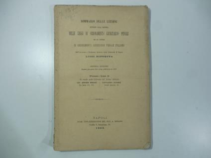 Sommario delle lezioni intorno alla scienza delle leggi di ordinamento giudiziario penale ed al codice di ordinamento giudiziario penale italiano - copertina