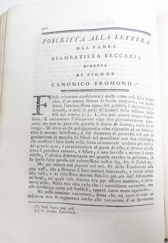 Poscritta alla lettera del padre Giambatista Beccaria diretta al signor Canonico Fromond - Giambattista Beccaria - copertina