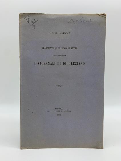 Frammento di un disco di vetro che rappresenta i vicennali di Diocleziano - Luigi Bruzza - copertina