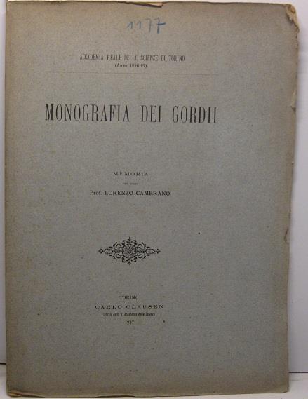 MONOGRAFIA DEI GORDII - Lorenzo Camerano - copertina