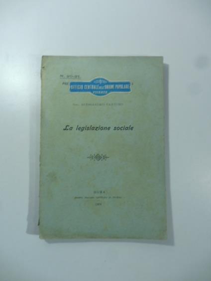 La legislazione sociale - Alessandro Cantono - copertina