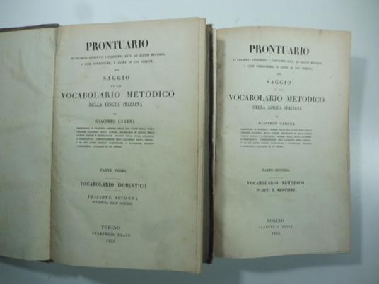 Prontuario dei vocaboli attenenti a parecchie arti ed alcuni mestieri, a cose domestiche.. - Giacinto Carena - copertina