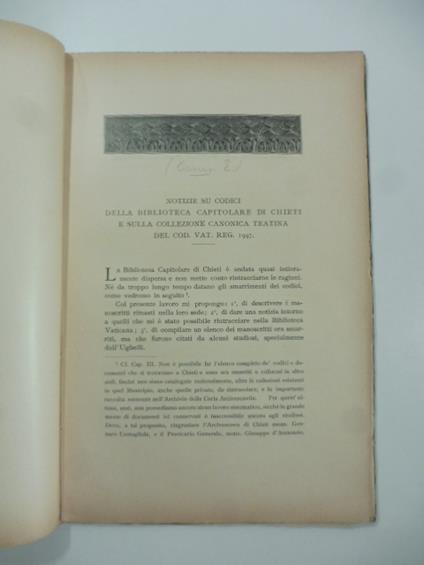 Notizie su codici della biblioteca capitolare di Chieti e sulla collezione canonica teatina del Cod. Vat. Reg. 1997 - Enrico Carusi - copertina