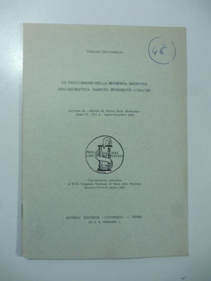 Un precursore della moderna medicina psicosomatica: Samuel Musgrave (1732-1780) - Ubaldo Ceccarelli - copertina