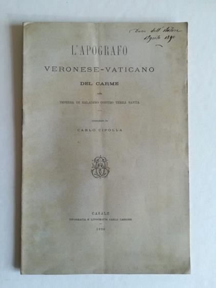 L' apografo veronese-vaticano del carme sulla impresa di Saladino contro Terra Santa - Carlo Cipolla - copertina