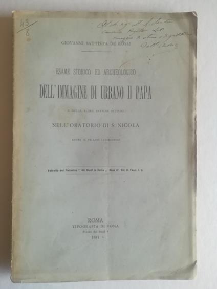 Esame storico ed archeologico dell'immagine di Urbano II Papa - Giovanni Battista De Rossi - copertina