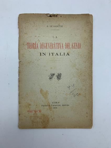 La teoria degenerativa del genio in Italia - S. De Sanctis - copertina