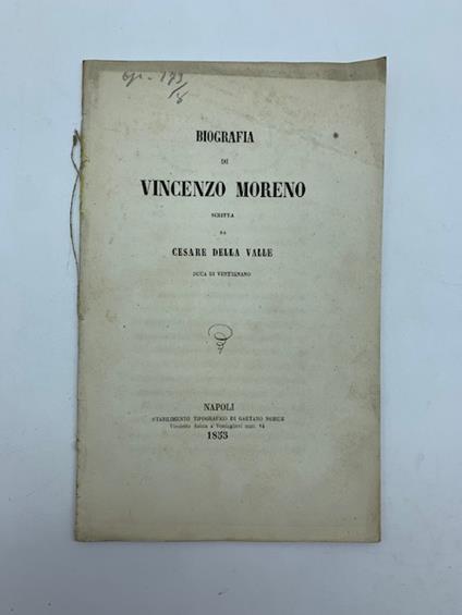 Biografia di Vincenzo Moreno - Cesare Della Valle - copertina