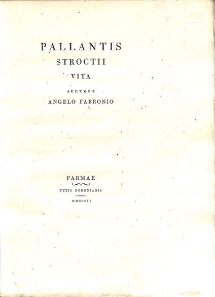 Pallantis Stroctii Vita - Angelo Fabroni - copertina