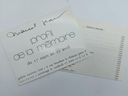 Marcel Jean. Profil de la memoire du 17 mars au 22 avril. Galerie Suzanne Visat (pieghevole d'invito) - Marcel Jean - copertina