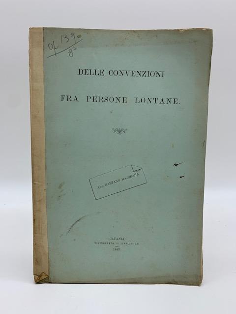 Delle convenzioni fra persone lontane - Gaetano Majorana - copertina