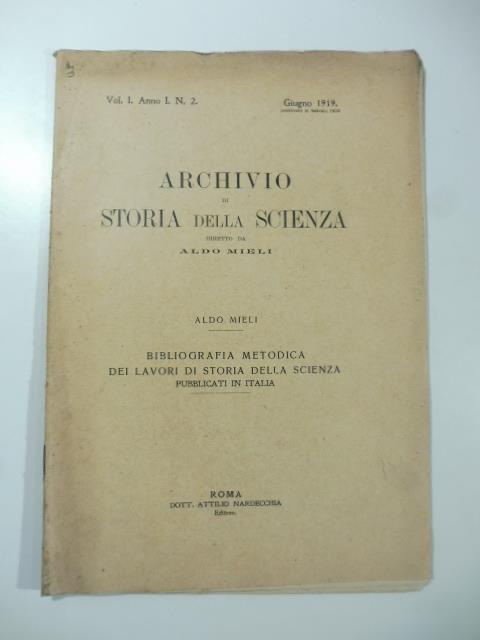 Bibliografia metodica dei lavori di storia della scienza pubblicati in Italia - Aldo Mieli - copertina