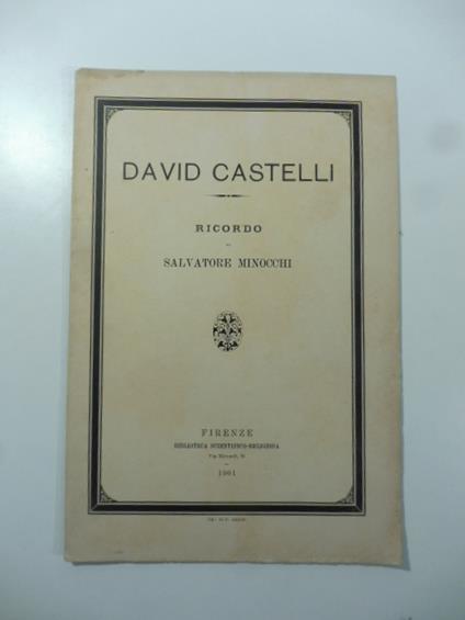 David Castelli. Ricordo - Salvatore Minocchi - copertina