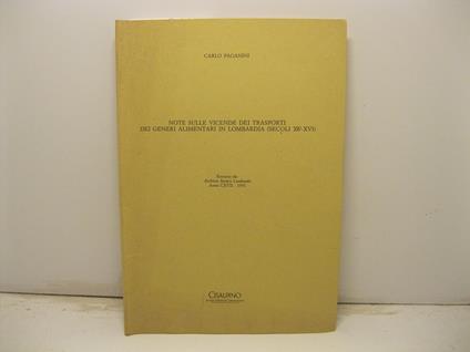 Note sulle vicende dei trasporti dei generi alimentari in Lombardia (secoli XIV-XVI). Estratto da Archivio Storico Lombardo - Carlo Paganini - copertina