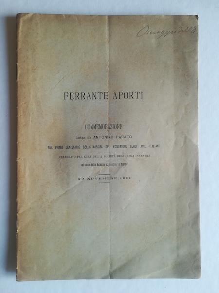 Ferrante Aporti. Commemorazione - Antonino Parato - copertina