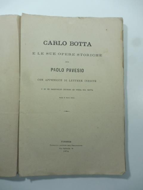 Carlo Botta e le sue opere storiche - Paolo Pavesio - copertina