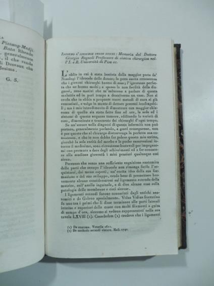 Intorno l'idrocele delle donne. Memoria del Dott. G. Regnoli...(Stralcio da: Nuovo giornale de' letterati. N. 65. 1832) - Giorgio Regnoli - copertina